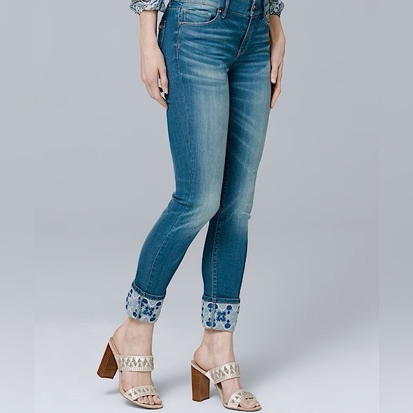 WHBM Embroidered Cuff Skinny Crop - Picture 4 of 16